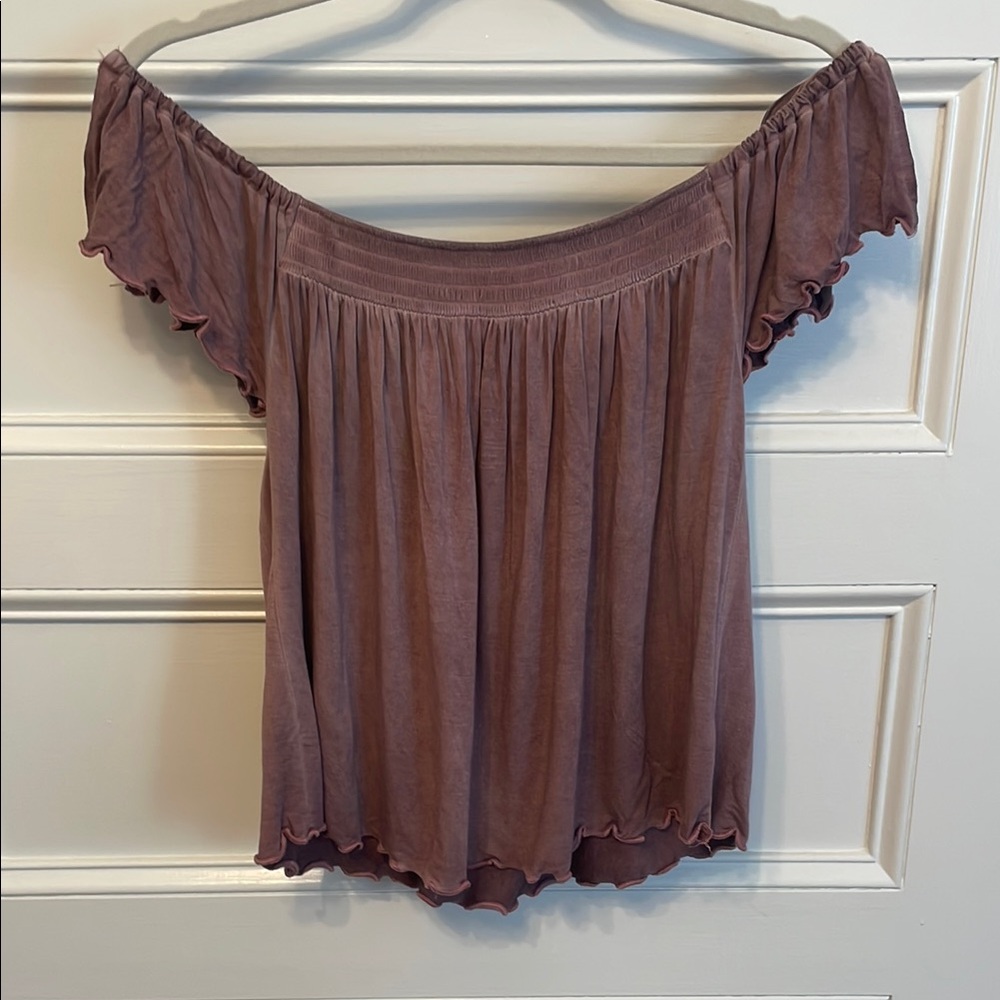 American Eagle Outfitters Purple Ruffled Flutter Sleeve Blouse